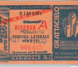 C0162 - Vecchio  BIGLIETTO PARTITA  CALCIO - 1976 / 1977 : RIMINI - ATALANTA
