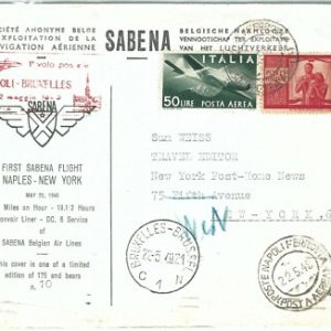 73812 - ITALIA - STORIA POSTALE - BUSTA Primo volo # 163BB  Napoli - NY Sabena