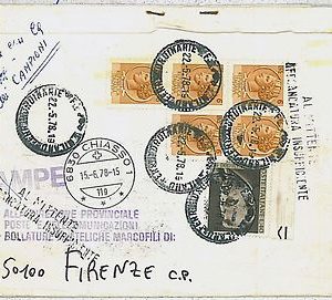 37743  ITALIA REPUBBLICA: Storia Postale - BUSTA: AFFRANCATURA INSUFFICENTE 1978