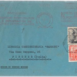España - HISTORIA POSTAL: CARTA con FRANQUEO MECANICO + SELLOS a Italia 1952