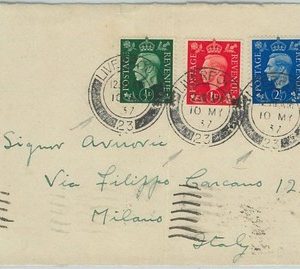 66791 - GB - Postal History - SG # 462 + 463 +466 on FDC COVER to ITALY 1937