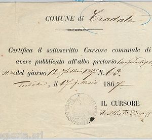 64048   CERTIFICATO  d'Epoca -  1867  TRADATE Varese - ALBO PRETORIO