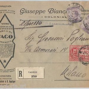 64051 - ITALIA  Regno - STORIA POSTALE: BUSTA PUBBLICITARIA Varese  CARAMELLE