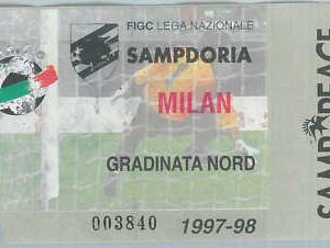 C0188 - Vecchio  BIGLIETTO PARTITA  CALCIO - 1997/ 1998 : SAMPDORIA - MILAN
