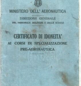 73667 - Vintage  DOCUMENTO D'EPOCA: Certificato Idoneita' cosi AERONAUTICA 1937
