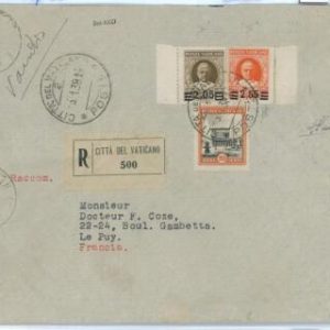P0273 - VATICAN - Postal History - Provisional set on COVER to FRANCE Sass# 37/8