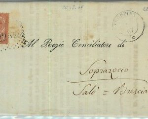 91090 - REGNO - STORIA POSTALE - ANNULLO NUMERALE su BUSTA: Stroppiana  1867