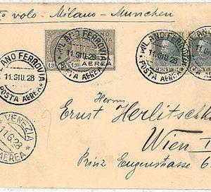 ITALIA storia postale - PRIMI VOLI - cat  SASSONE 114: MILANO / MUNCHEN Monaco