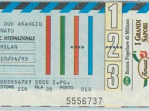 C0215 - Vecchio  BIGLIETTO PARTITA  CALCIO 1992/1993  INTER - MILAN