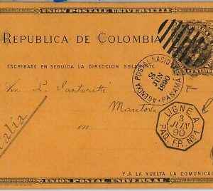 39596 COLOMBIA - POSTAL HISTORY - Stationery Card sent from PANAMA - PAQUEBOT
