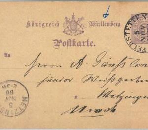 69949 - GERMANY: Wurttenberg - POSTAL HISTORY - Stationery Card FELDSTETTEN 1886