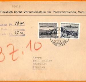 99320 - LIECHTENSTEIN - POSTAL HISTORY - REGISTERED COVER with NACHNAHME 1947