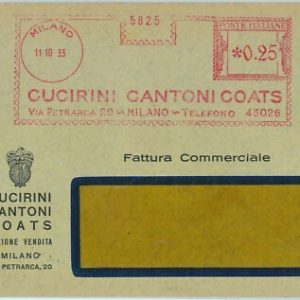 91113 -  STORIA POSTALE: Annullo ROSSO MECCANICO 1933 Cucirini Cantoni MILANO