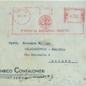 91127 - STORIA POSTALE - Annullo ROSSO MECCANICO 1937 Enrico Confalonieri LECCO