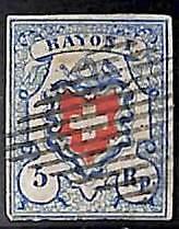 94989aA - SWITZERLAND - STAMPS - Zumstein # 17 II - FINE USED 4 borders 4 Rande