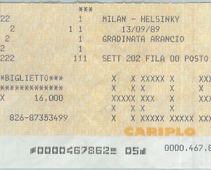 C0235 - Vecchio  BIGLIETTO PARTITA  CALCIO 1989/90  MILAN - HELSINKY