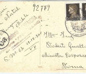 71241 - ITALIA - STORIA POSTALE :  CARTOLINA annullo MILITARE: Fanteria CREMONA