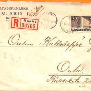 99176 - FINLAND  - POSTAL HISTORY -  Registered COVER from RAAHE  1947