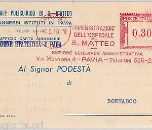 56983 - REGNO - STORIA POSTALE - AFFRANCATURA MECCANICA Rossa  1941 PAVIA
