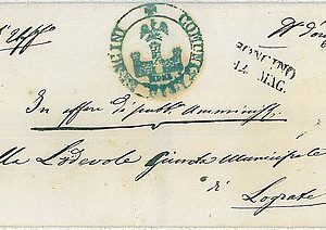 31026    REGNO - STORIA POSTALE : busta da SONCINO CREMONA in FRANCHIGIA 1861