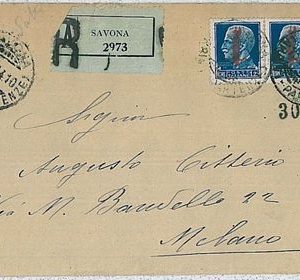 31070  ITALIA RSI - STORIA POSTALE: BUSTA RACCOMANDATA da SAVONA - 1944