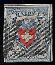 94989aB - SWITZERLAND - STAMPS - Zumstein # 17 II - FINE USED 4 borders 4 Rande
