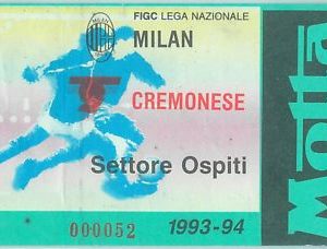 68446  - BIGLIETTO PARTITA CALCIO  Scudetto 1993 -94 : MILAN / Cremonese