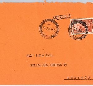 LAVORO - Storia Postale: ANNULLO MUTO EMERGENZA su BUSTA da PRESCIEGLIE  1952