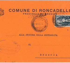 REPUBBLICA - Storia Postale: ANNULLO MUTO EMERGENZA su BUSTA da  RONCADELLE 1952
