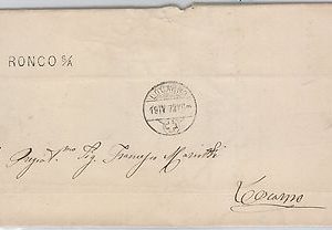 SWITZERLAND Svizzera: storia postale - BUSTA annullo COLLETTORIA di RONCO 1872