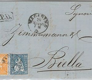 50962  SWITZERLAND Svizzera: storia postale -    BUSTA da MAGADINO a BIELLA 1865