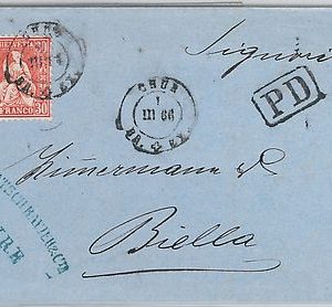 SWITZERLAND Svizzera: storia postale - UNIF # 38 su BUSTA da COIRA a BIELLA