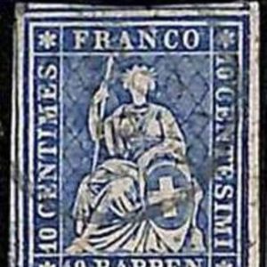 94991bC - SWITZERLAND - STAMP - Zumstein # 23 Green Thread  / Medium Paper USED