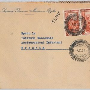 LAVORO - Storia Postale: ANNULLO MUTO su BUSTA da  TEMU' 1952
