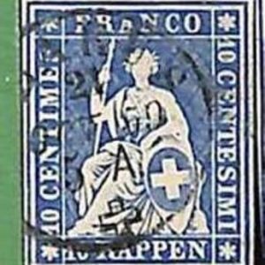 94991eA - SWITZERLAND - STAMP - Zumstein # 23 Green Thread  / Thick Paper USED