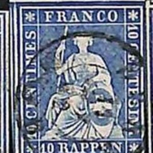 94991eB - SWITZERLAND - STAMP - Zumstein # 23 Green Thread  / Thick Paper USED