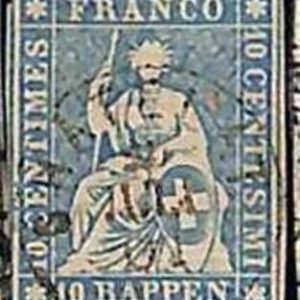 94991dC - SWITZERLAND - STAMP - Zumstein # 23 Green Thread  / Thick Paper USED