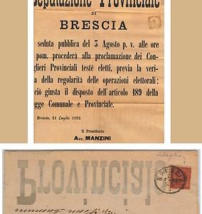 ITALIA REGNO: storia postale - Sass 15 RITAGLIATO  su MANIFESTO da BRESCIA 1892
