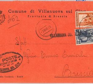 LAVORO - Storia Postale: ANNULLO MUTO EMERGENZA su BUSTA da Villanuova sul Clisi