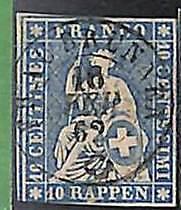 94991dA - SWITZERLAND - STAMP - Zumstein # 23 Green Thread  / Thick Paper USED