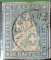 94992a - SWITZERLAND - STAMP - Zumstein # 23 ca -  USED  - defective