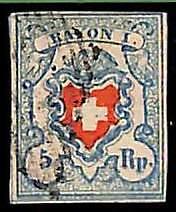 94989aD - SWITZERLAND - STAMPS - Zumstein # 17 II - FINE USED 4 borders 4 Rande