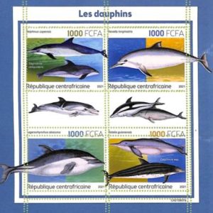 A7326 - CENTRAFRICAINE - ERROR MISPERF Stamp Sheet - 2021 -Dolphins, Marine Life