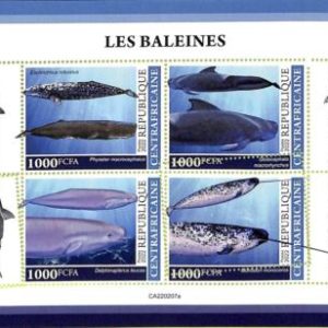 A7325 - CENTRAFRICAINE - ERROR MISPERF Stamp Sheet - 2022 - Whales