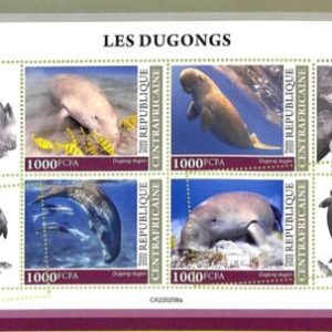A7324 - CENTRAFRICAINE - ERROR MISPERF Stamp Sheet - 2022 - Marine life, Dugong