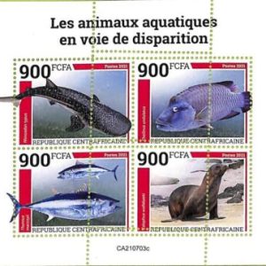 A7314 - CENTRAFRICAINE - ERROR MISPERF Stamp Sheet - 2021 - Marine life