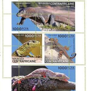 A7297 - CENTRAFRICAINE - ERROR MISPERF Stamp Sheet - 2022 - Reptiles, Lizards