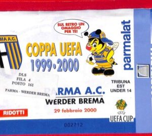C1352 - Vecchio BIGLIETTO PARTITA CALCIO - UEFA cup  -  PARMA vs WERDER BREMA