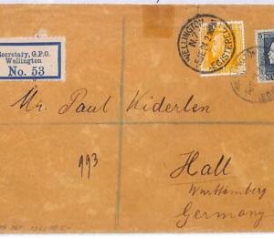 ai1640 - NEW ZEALAND - Postal History - REGISTERED COVER  to GERMANY  1924