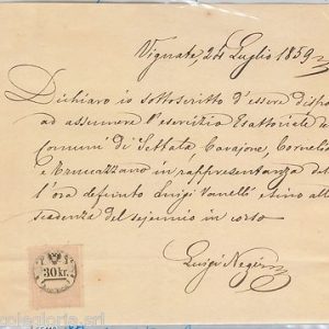 55417 - ITALIA REGNO - STORIA POSTALE: FISCALE AUSTRIACO su BUSTA da VIGATE 1859